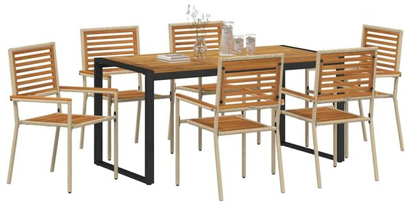 Kert étkező szett 7 pcs Beige és barna polirattan