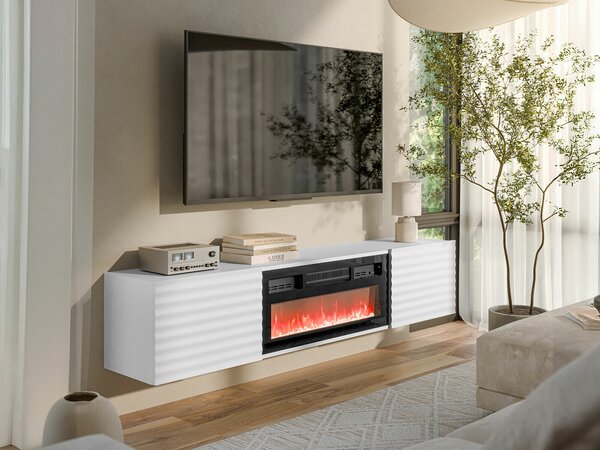TV-állvány Charlotte 206, Közepes sűrűségű farostlemez, Laminált forgácslap, 37x183x35cm, Fehér