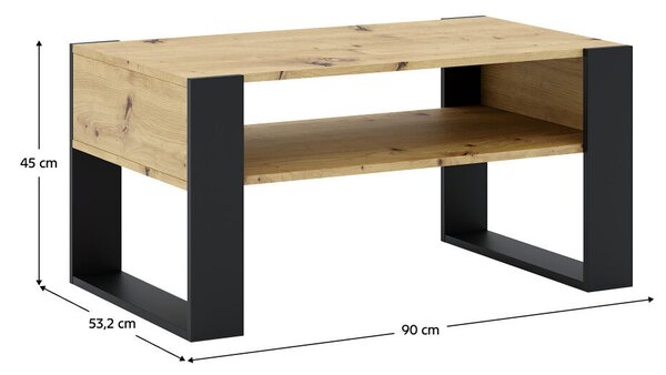 Dohányzóasztal, artisan tölgy/fekete, CARA 1