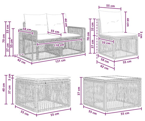VidaXL Kerti Kanapé Szett 10 pcs Szürke és sötétszürke polirattan