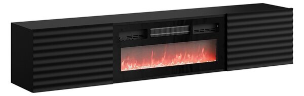 TV-állvány Charlotte 206, Közepes sűrűségű farostlemez, Laminált forgácslap, 37x183x35cm, Fekete