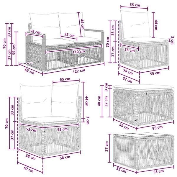 VidaXL Kerti Kanapé Szett 12 pcs Fekete polirattan