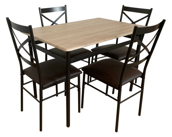 Étkezőgarnitúra 1+4, sonoma tölgy/fekete/barna, NAREN