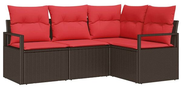 Kerti Kanapé Szett párnával 4 pcs Barna és Piros polirattan