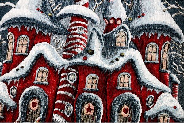 Karácsonyi zsenília terítő Varázslatos téli ház 90x90 cm Chenille IT038
