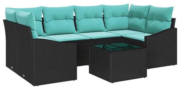 VidaXL Kanapé Szett párnával 7 pcs Fekete és Türkiz polirattan