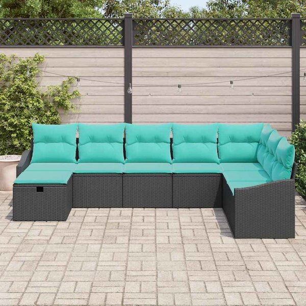 VidaXL Kerti Kanapé Szett párnával 8 pcs Fekete Poli rattan