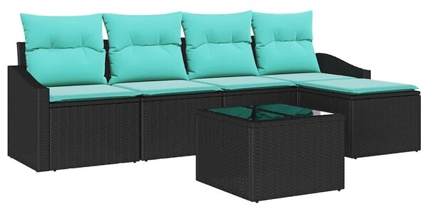 VidaXL Kanapé Szett párnával 6 pcs Fekete polirattan