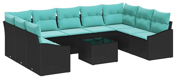 VidaXL Kanapé Szett párnával 10 pcs Fekete polirattan