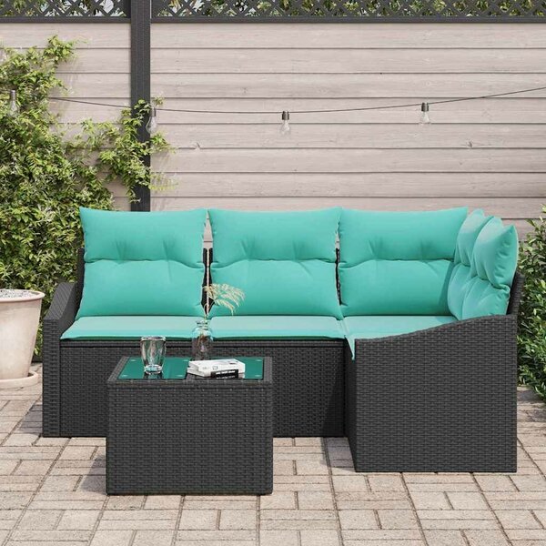 VidaXL Kanapé Szett párnával 5 pcs Fekete polirattan