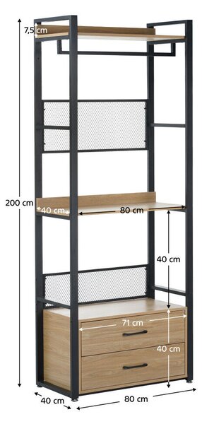 Polcállvány fiókokkal, tölgy/fekete, KILOS NEW TYP 1