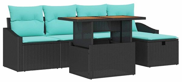 VidaXL Kerti Kanapé Szett párnával tárolóval 6 pcs Fekete polirattan