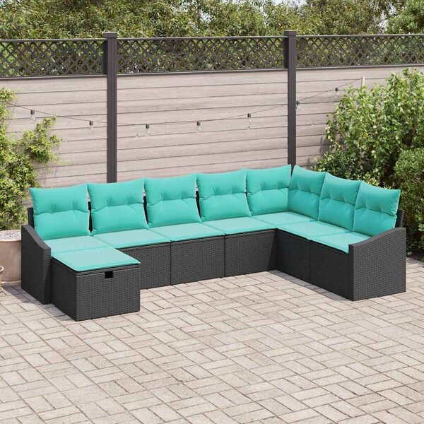 VidaXL Kerti Kanapé Szett párnával 8 pcs Fekete Poli rattan
