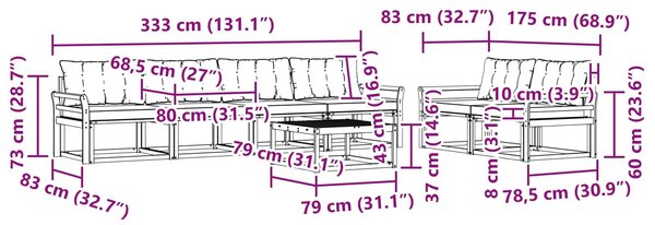 VidaXL Kültéri kanapé szett 7 pcs Fehér és Világosszürke