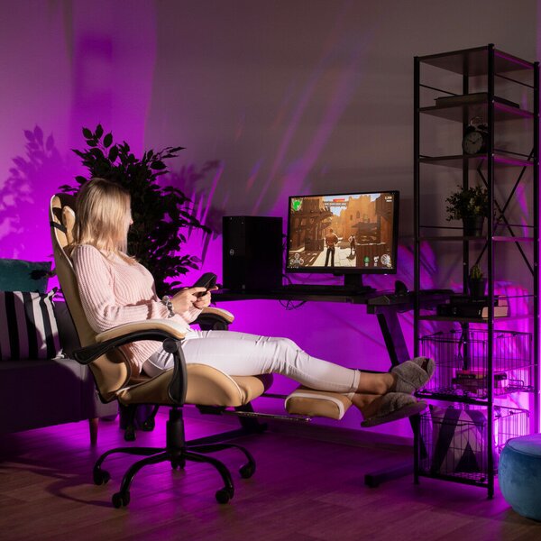 Irodai/gamer fotel, fekete/fehér/bézs, OZGE 2 NEW