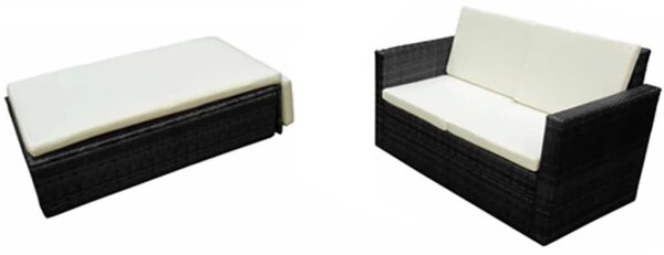 2 részes fekete polyrattan kerti ülőgarnitúra párnákkal