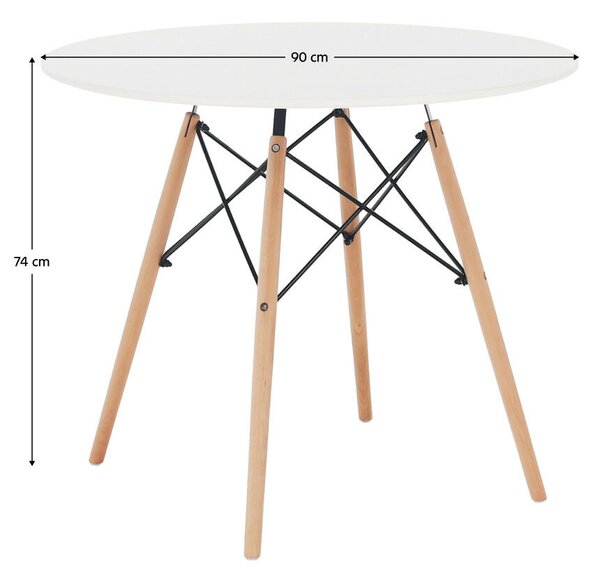 Étkezőasztal, fehér/bükk, átmérő 90 cm, GAMIN 2 NEW 90