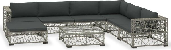8-részes szürke polyrattan kerti bútorszett párnákkal