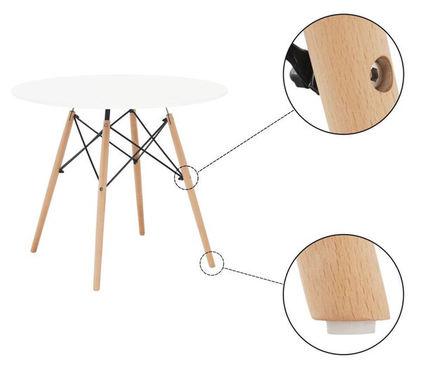 Étkezőasztal, fehér/bükk, átmérő 90 cm, GAMIN 2 NEW 90