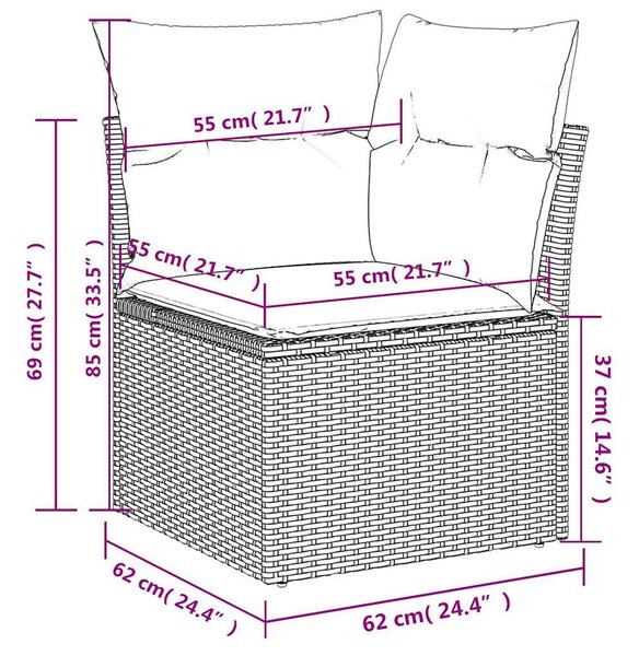 8 db fekete polyrattan kerti kanapégarnitúra párnákkal