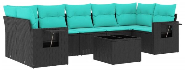 8 db fekete polyrattan kerti kanapégarnitúra párnákkal