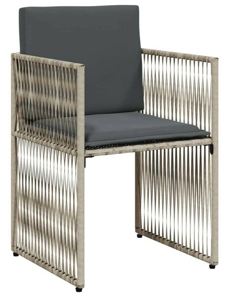 7 részes világosszürke polyrattan kerti étkezőszett párnával