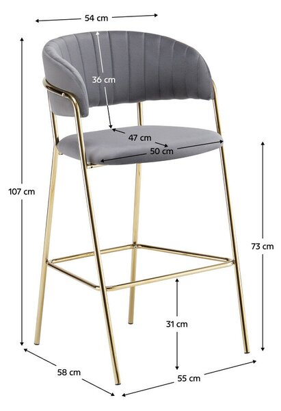 Design bárszék, szürkésbarna Velvet szövet/gold króm arany, DASMIN TYP 2