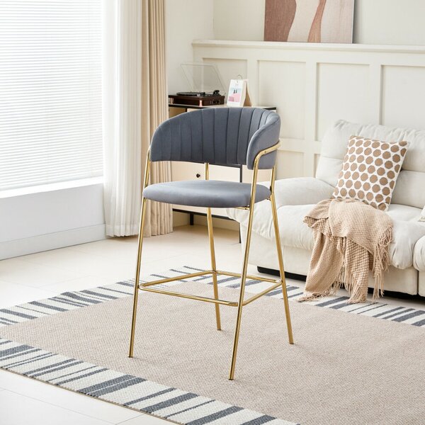 Design bárszék, szürkésbarna Velvet szövet/gold króm arany, DASMIN TYP 2
