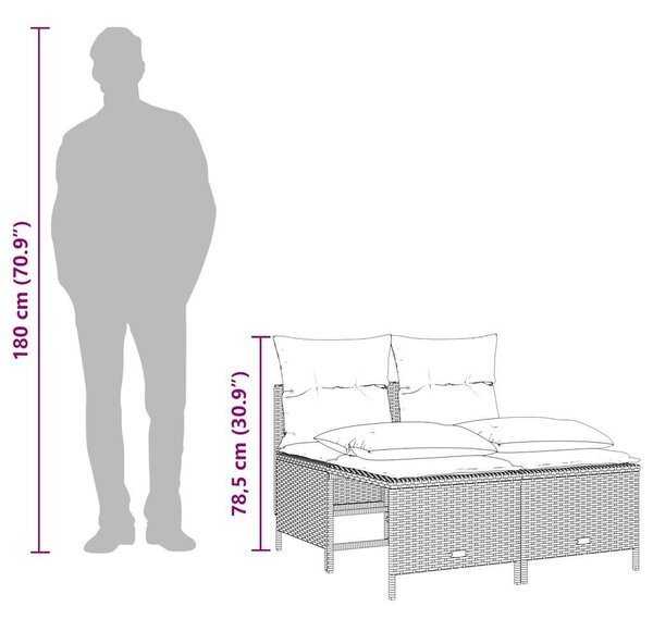 VidaXL 4 db barna polyrattan kerti kanapégarnitúra párnákkal