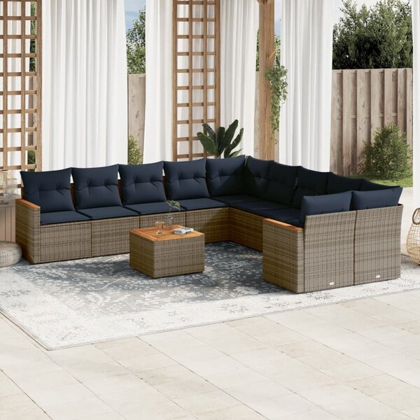 VidaXL 11 db szürke polyrattan kerti kanapégarnitúra párnákkal