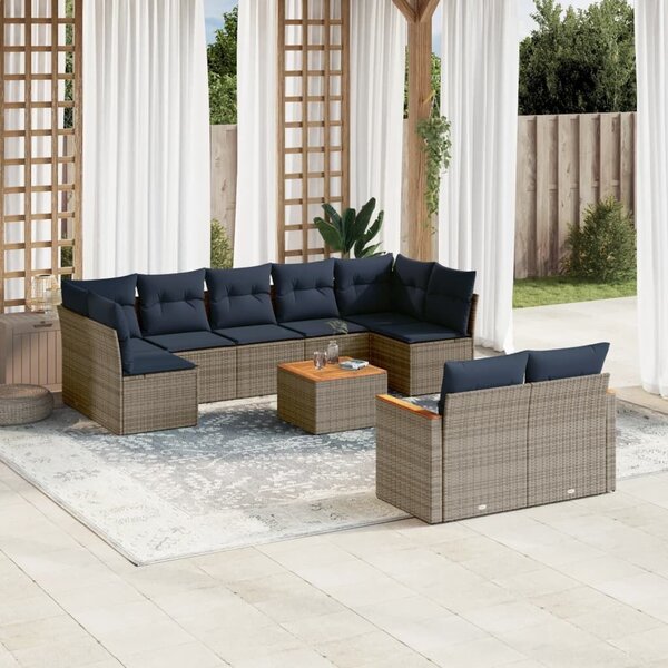 VidaXL 10 db szürke polyrattan kerti kanapégarnitúra párnákkal