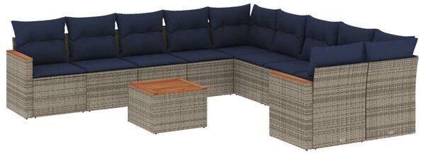 VidaXL 11 db szürke polyrattan kerti kanapégarnitúra párnákkal