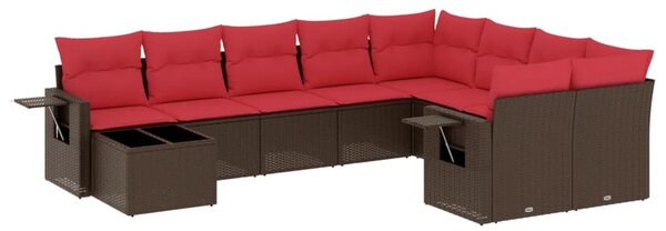 VidaXL 10 db barna polyrattan kerti kanapégarnitúra párnákkal