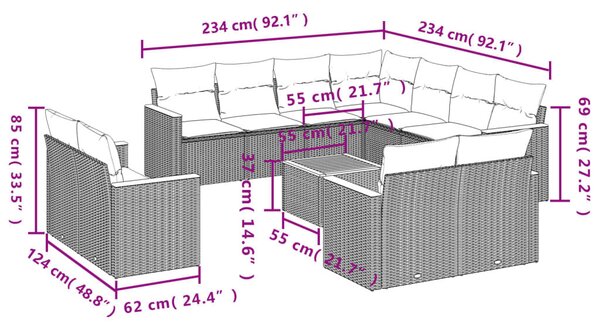 VidaXL 12 db szürke polyrattan kerti kanapégarnitúra párnákkal