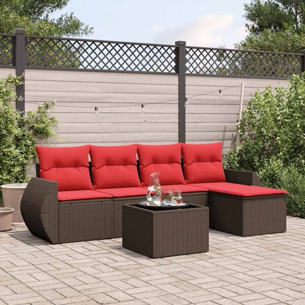 VidaXL 6 db barna polyrattan kerti kanapégarnitúra párnákkal