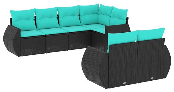 VidaXL 7 db fekete polyrattan kerti kanapégarnitúra párnákkal