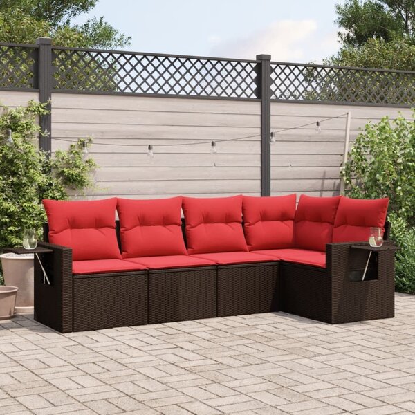 VidaXL 5 db barna polyrattan kerti kanapégarnitúra párnákkal