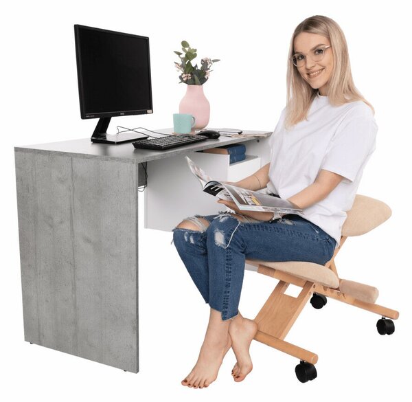 Ergonomikus térdelőszék, krémszínű/bükkfa, GROCO