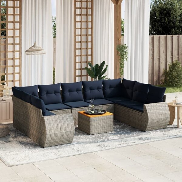 VidaXL 10 db szürke polyrattan kerti kanapégarnitúra párnákkal