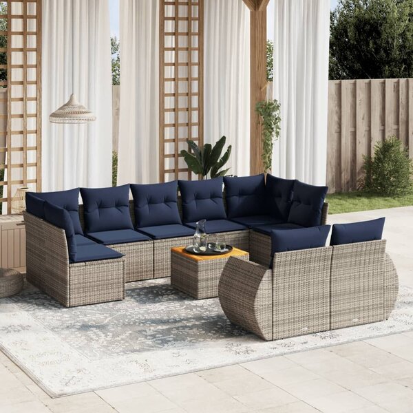 VidaXL 10 db szürke polyrattan kerti kanapégarnitúra párnákkal