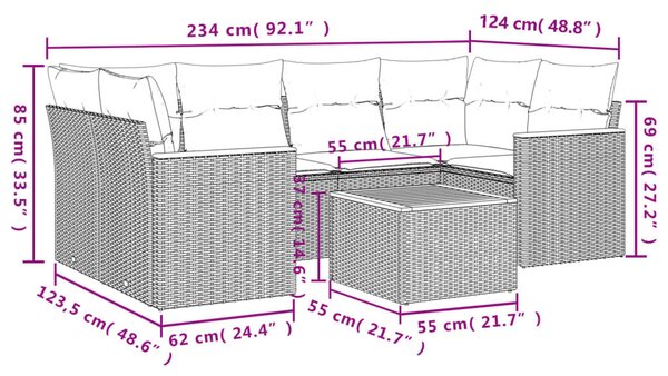 VidaXL 7 db szürke polyrattan kerti kanapégarnitúra párnákkal