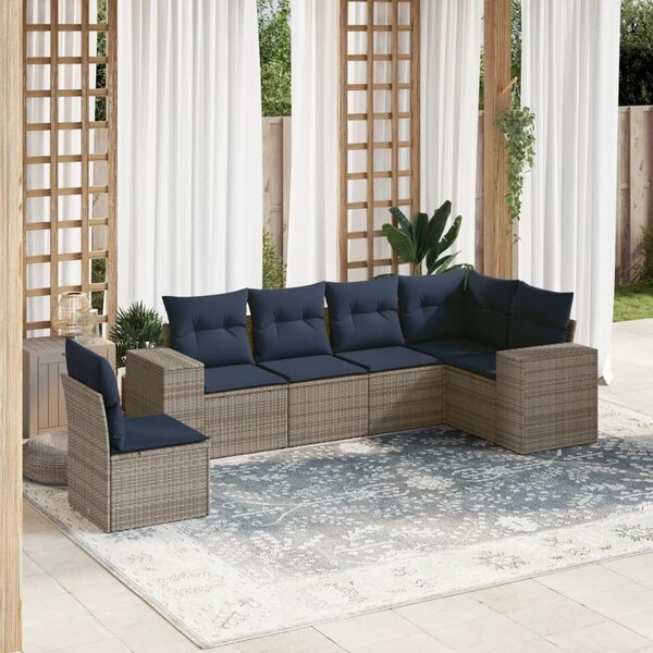 VidaXL 6 db szürke polyrattan kerti kanapégarnitúra párnákkal