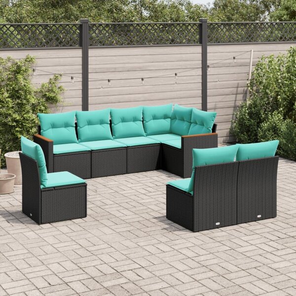 VidaXL 8 db fekete polyrattan kerti kanapégarnitúra párnákkal