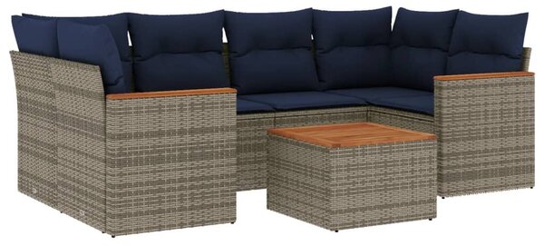 VidaXL 7 db szürke polyrattan kerti kanapégarnitúra párnákkal