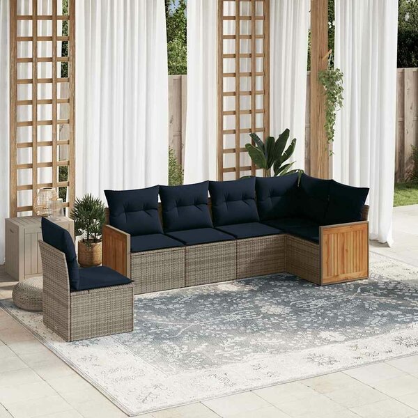 VidaXL 6 db szürke polyrattan kerti kanapégarnitúra párnákkal