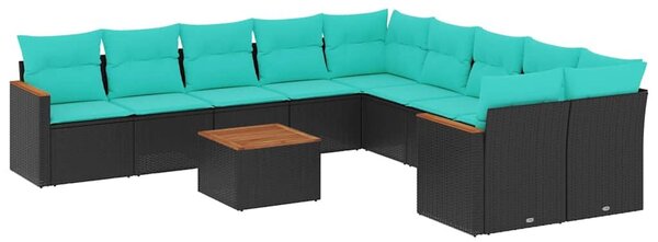 VidaXL 11 db fekete polyrattan kerti kanapégarnitúra párnákkal