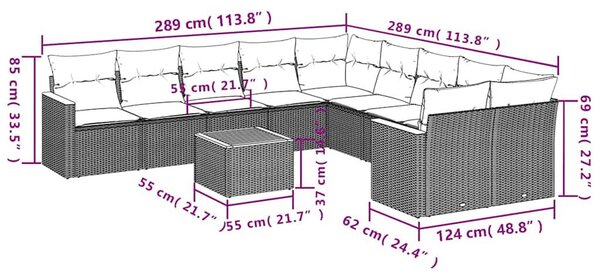 VidaXL 11 db fekete polyrattan kerti kanapégarnitúra párnákkal