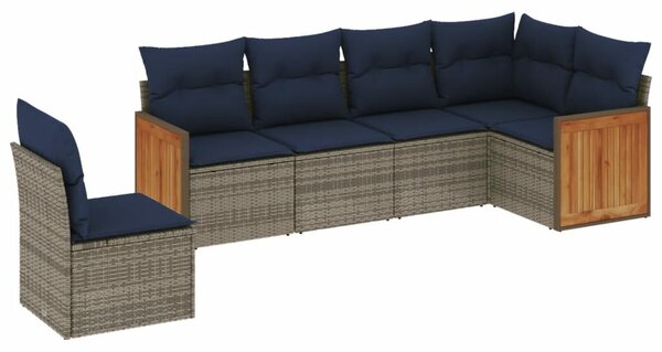 VidaXL 6 db szürke polyrattan kerti kanapégarnitúra párnákkal