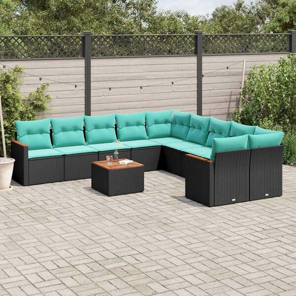VidaXL 11 db fekete polyrattan kerti kanapégarnitúra párnákkal