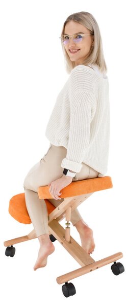 Ergonomikus térdelőszék, narancs/bükkfa, FLONET